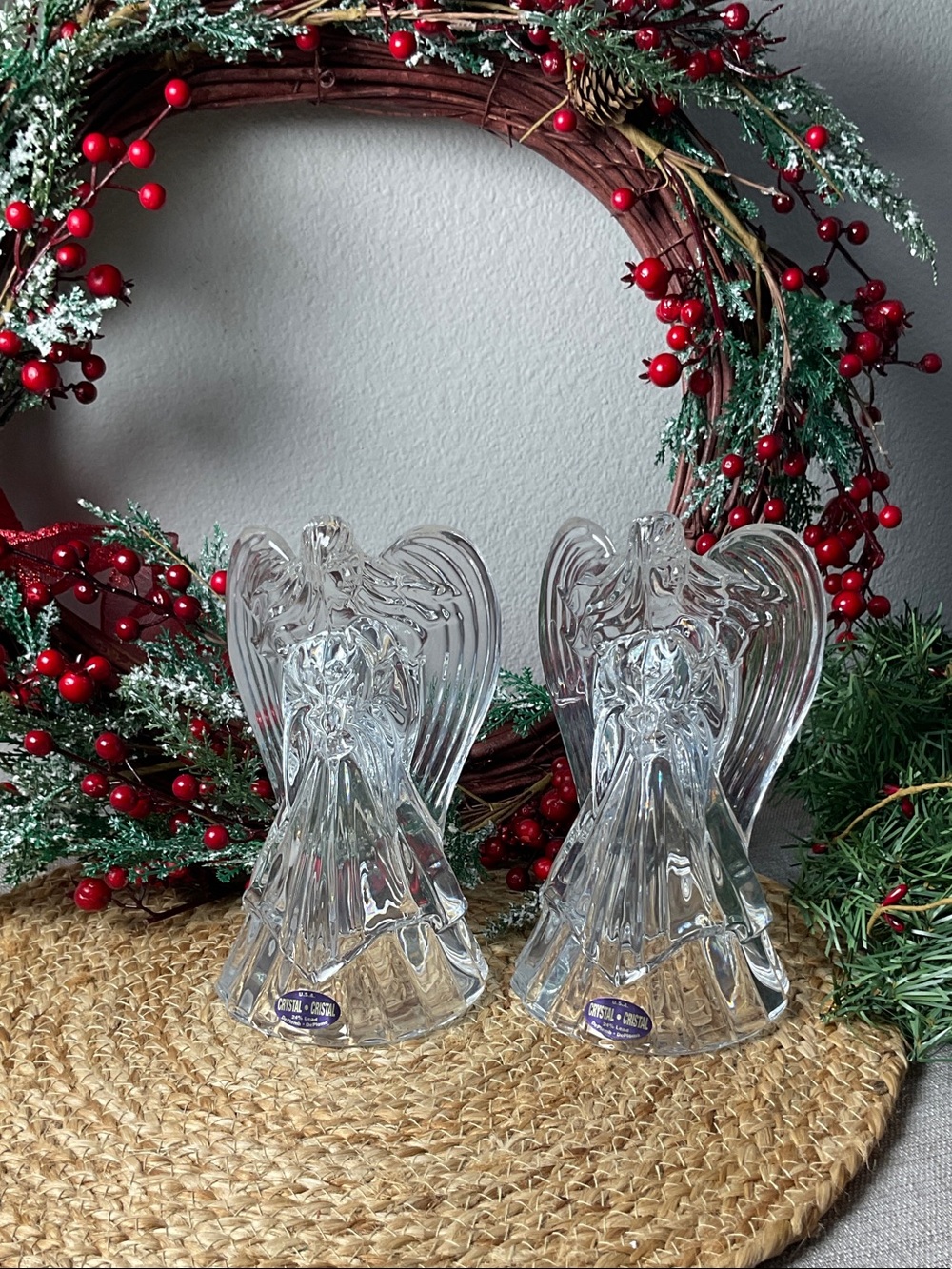 St. George Holiday elegance Pair of 8” Crystal Angel Candlesticks
